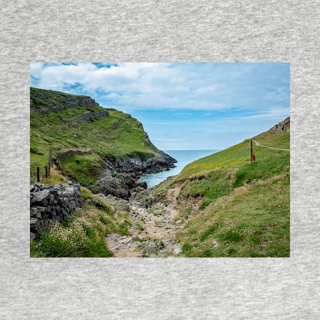 Welsh Coastal Path, Gower, South Wales. The rocky path down to Mewslade Bay at high tide by yackers1
